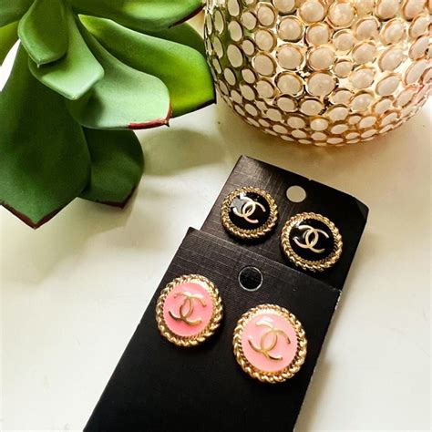 authentic chanel button necklace|upcycled chanel button earrings.